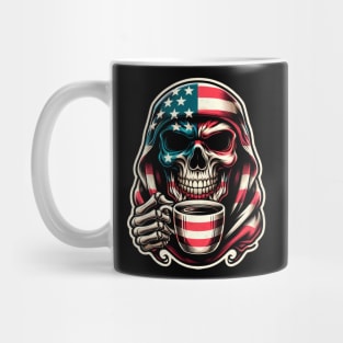 USA Patriotic American Flag Skull Caffeinated Coffee 4th of July  Coffee Lover Mug